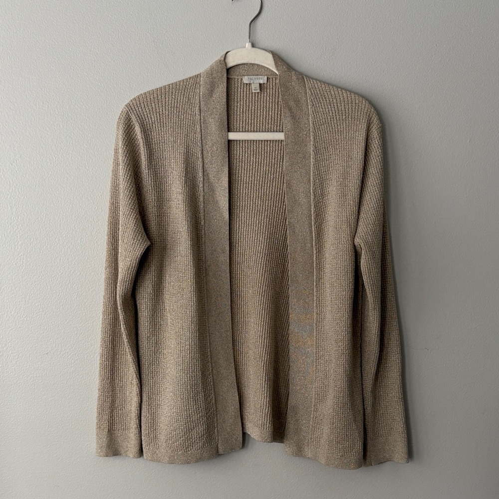 Talbots Open-Front Sweater In Beige/Metallic Shine